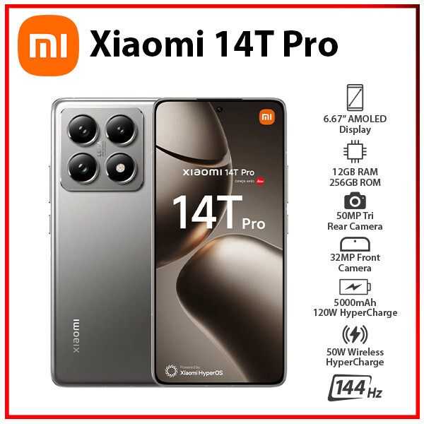 New) Xiaomi 14T Pro 5G 12GB+256GB GREY Dual SIM Unlocked Android