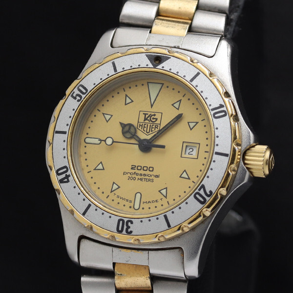 Tag Heuer 2000 Professional 200m Date 974.015 QZ Gold Dial Ladies