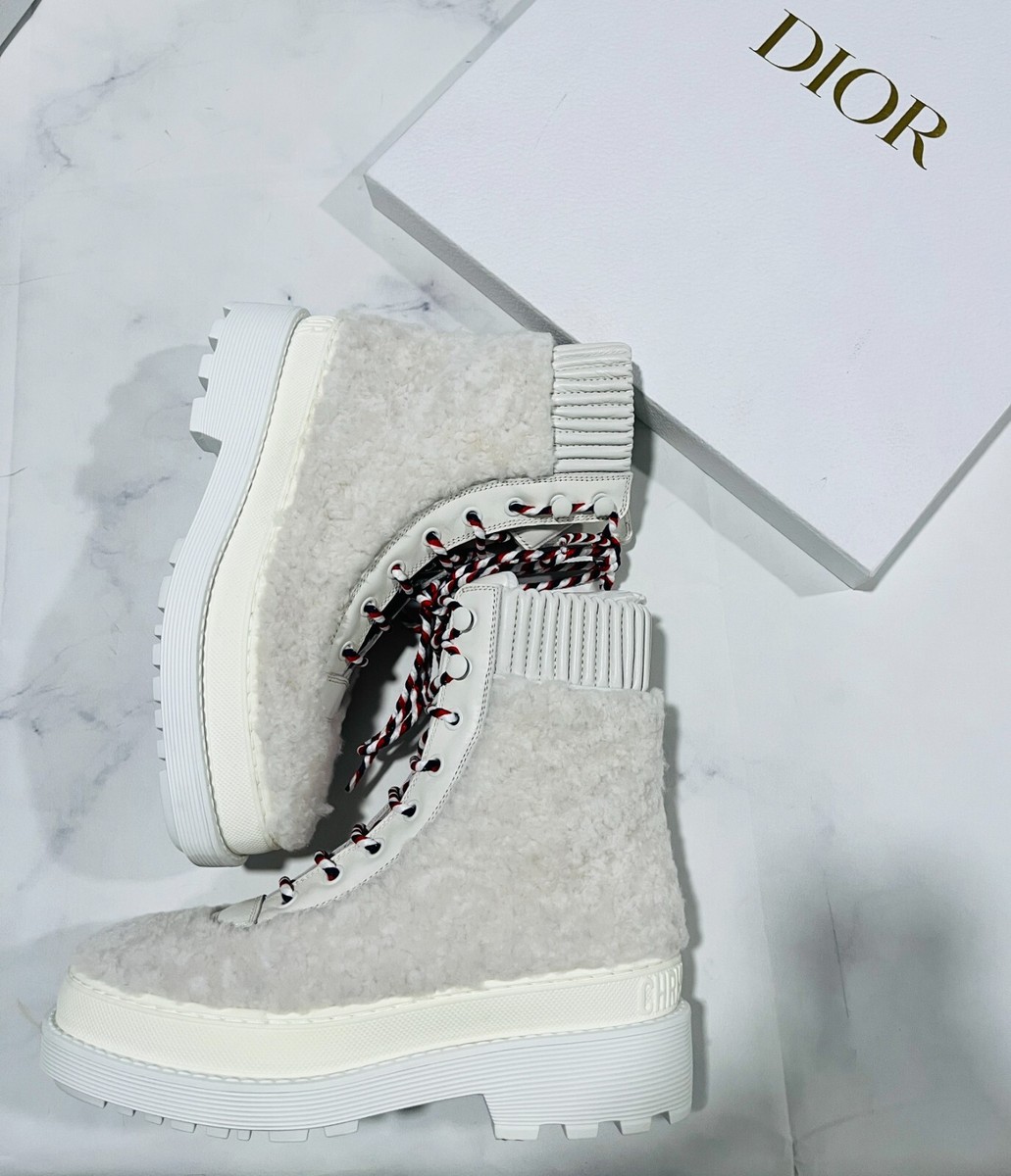 CHRISTIAN DIOR $1790 WHITE SHEARLING HIKE BOOTS SIZE 36 | eBay