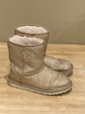 UGG Classic Short II Glitter Gold Boots 1111852K Kids Girls Size