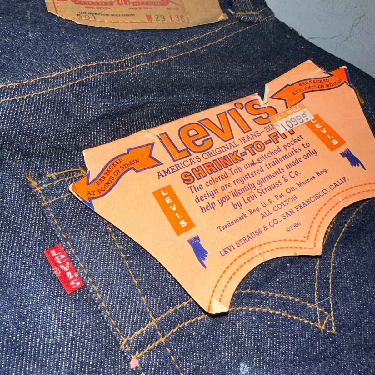 Levis 501 VTG 70s SS Deadstock Redline Selvedge Jeans XX 1966