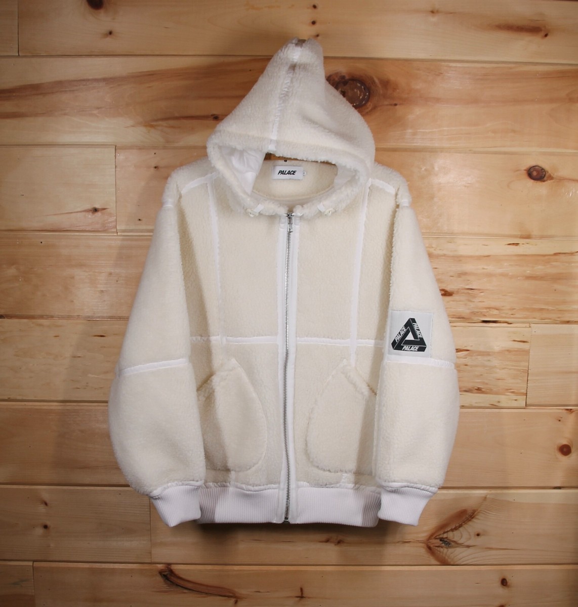 Palace Skateboards Sherpa Fleece White on White Hooded Zip Up