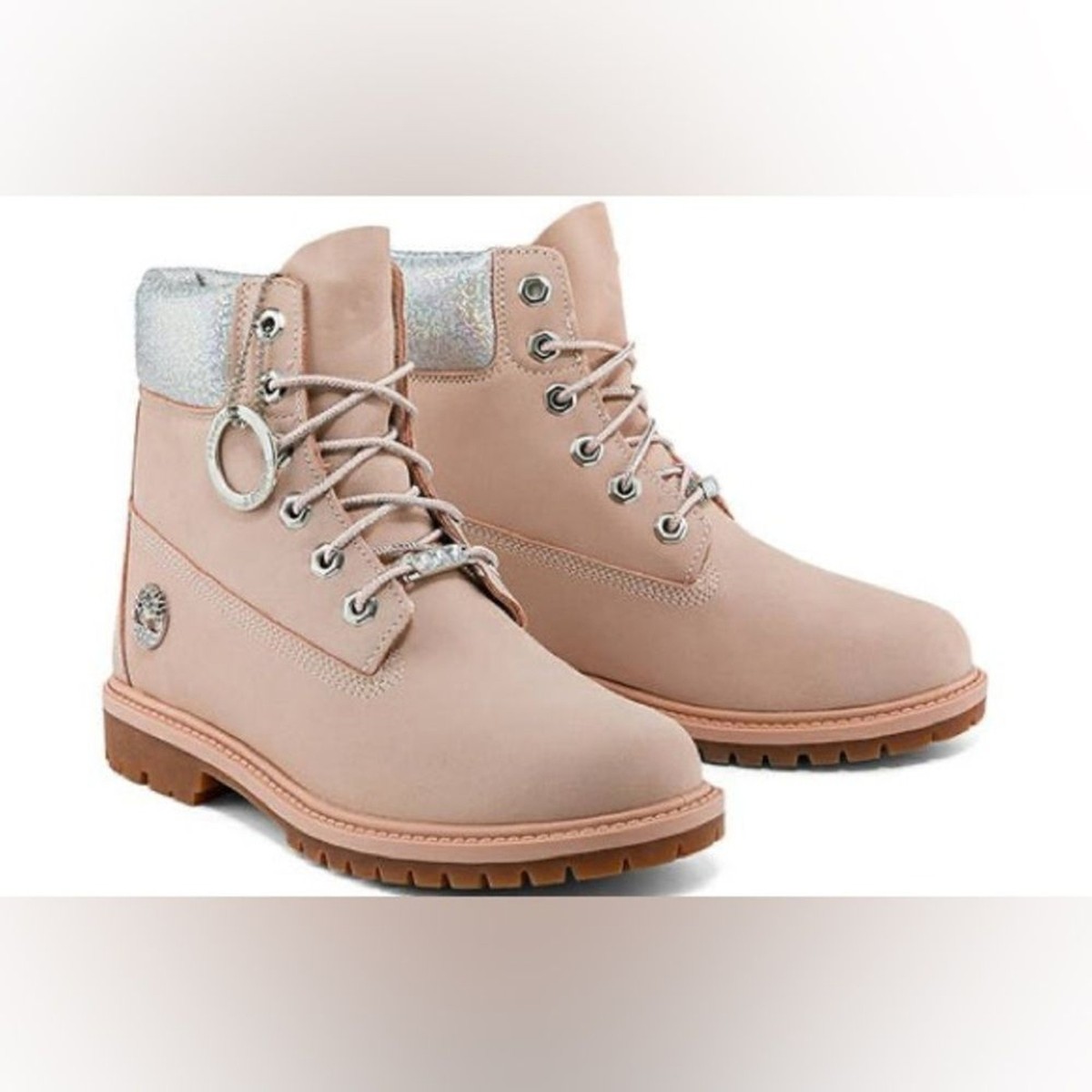 Timberland Pink Boots Bling Heritage 6 Inch Light Pink Nubuck Size