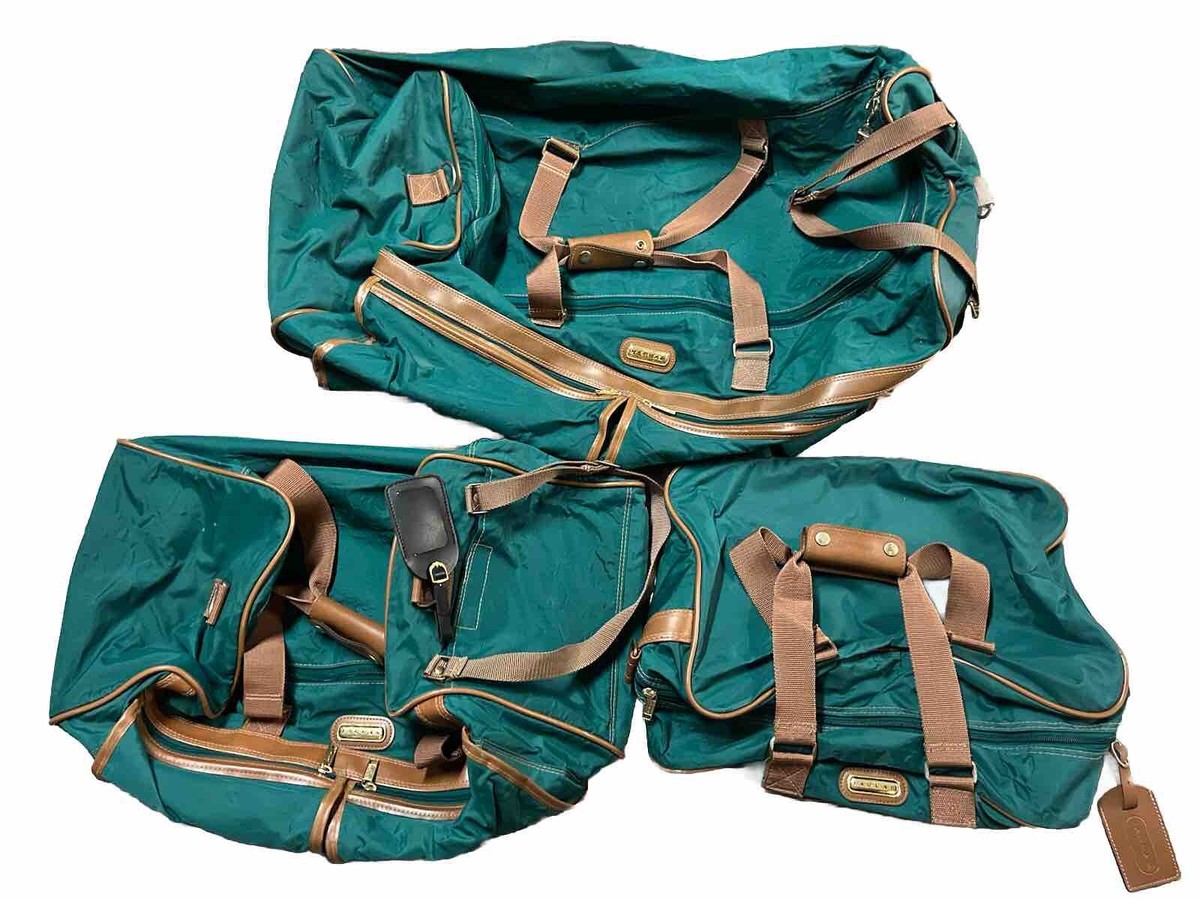 VTG 1980's Jaguar Hunter Green 3 Piece Luggage Travel Suitcase Set