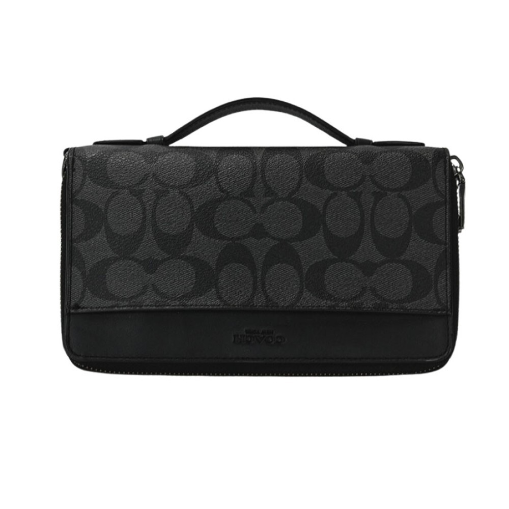 Coach F66562 QBMI5 Signature Double Zip Travel Organizer Charcoal