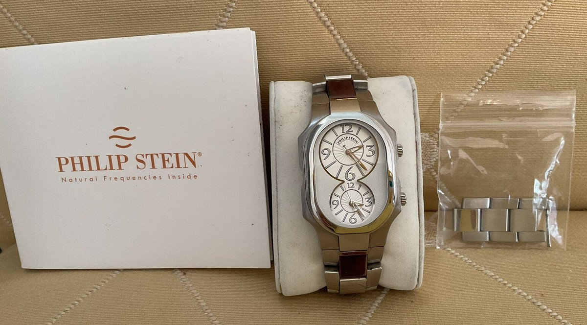 Men's PHILIP STEIN Signature Dual Time Zone Watch; 2-Tone