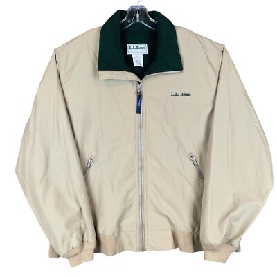 Vintage L.L. Bean Three Season Jacket Mens L Beige Embroidered