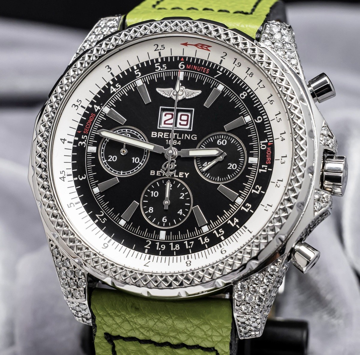 Breitling Bentley 6.75 Black Dial Custom Diamond Set 49 mm Iced