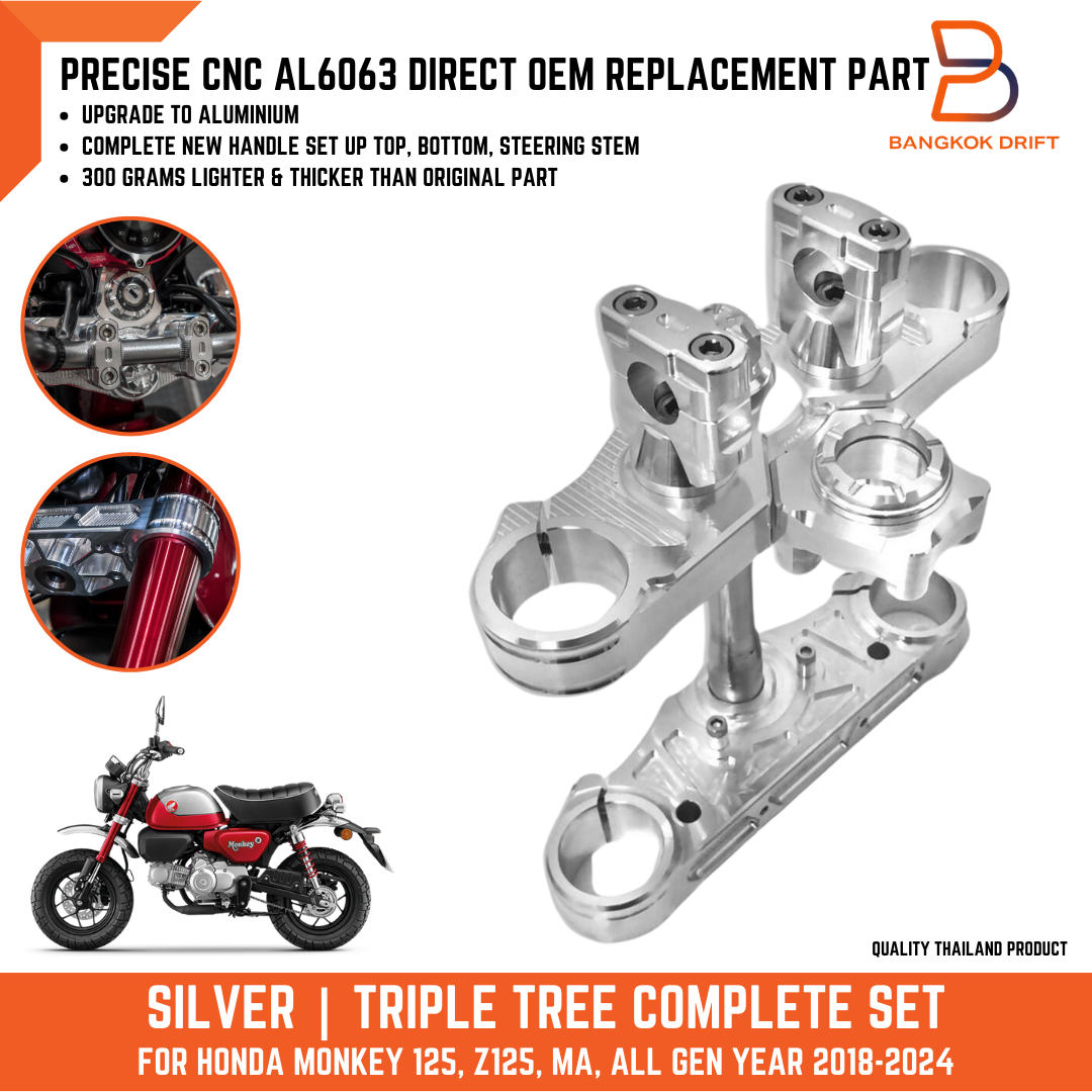 SILVER CNC ALUMINIUM COMPLETE TRIPLE TREES SET FIT HONDA MONKEY Z