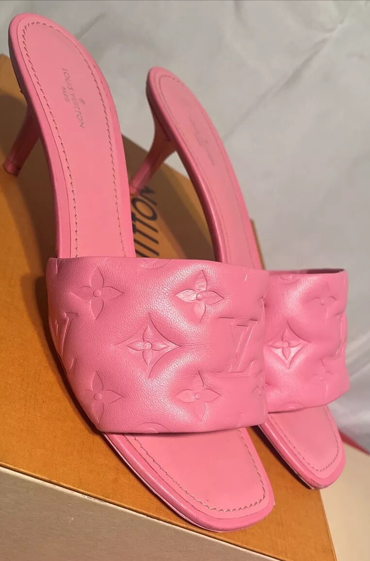 LOUIS VUITTON PINK MONOGRAM EMBOSSED REVIVAL LEATHER SANDAL/MULE