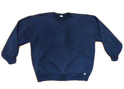 Vintage Russell Athletic Blank Crewneck Sweatshirt Navy Blue Sz