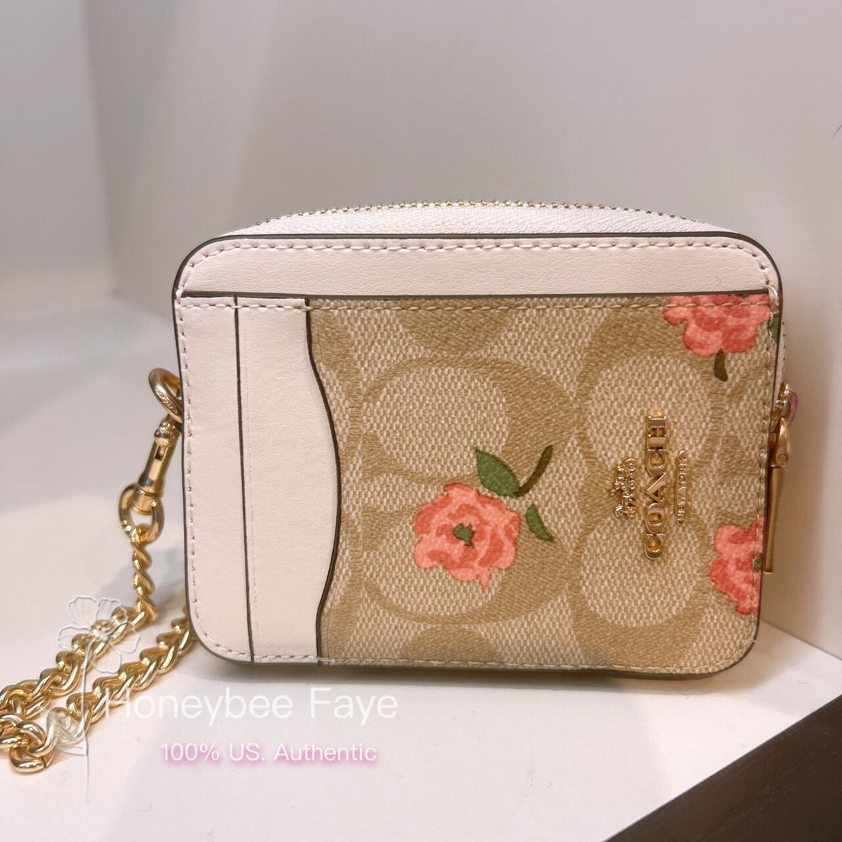 NWT Coach Zip Card Case In Signature Canvas With Floral Print