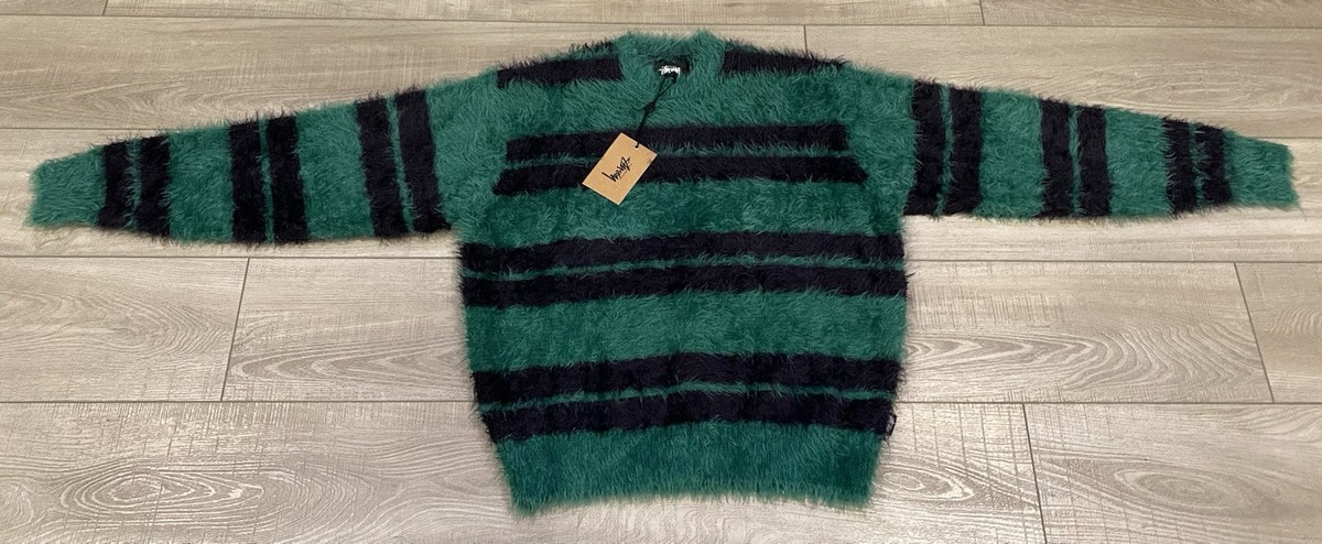 Stussy Men's Hairy Stripe Crew Sweater Black/Green Size Small NWT