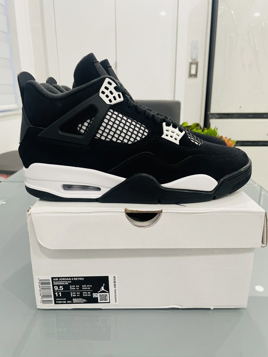 Nike Jordan 4 Retro Black/White OG FQ8138 001 Original Siz 9.5