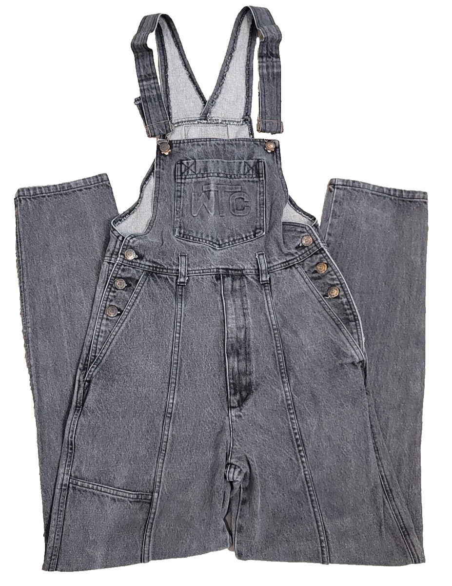 VTG World Top Class WTC Black Denim Overalls Phone Pocket 90s Hip