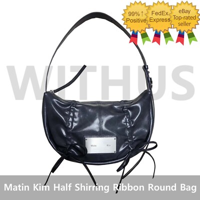 Matin Kim Half Shirring Ribbon Round Bag Charcoal Women's Shoulder