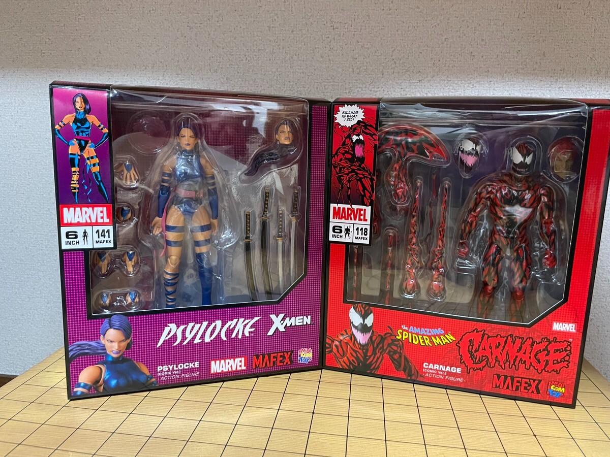 Mafex No.141 Psylocke & No.118 Carnage Comic Ver. Marvel X-Men