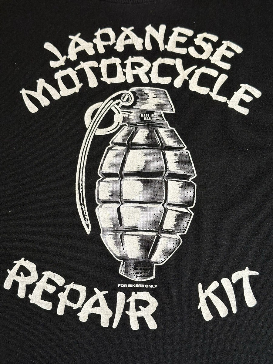 Black Vintage Japanese Motorcycle Repair Kit T-shirt Size Large