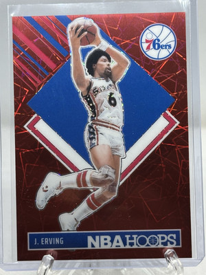 2024-25 NBA Hoops Julius Erving Tribute #300 Red Lazer Prizm 76ers