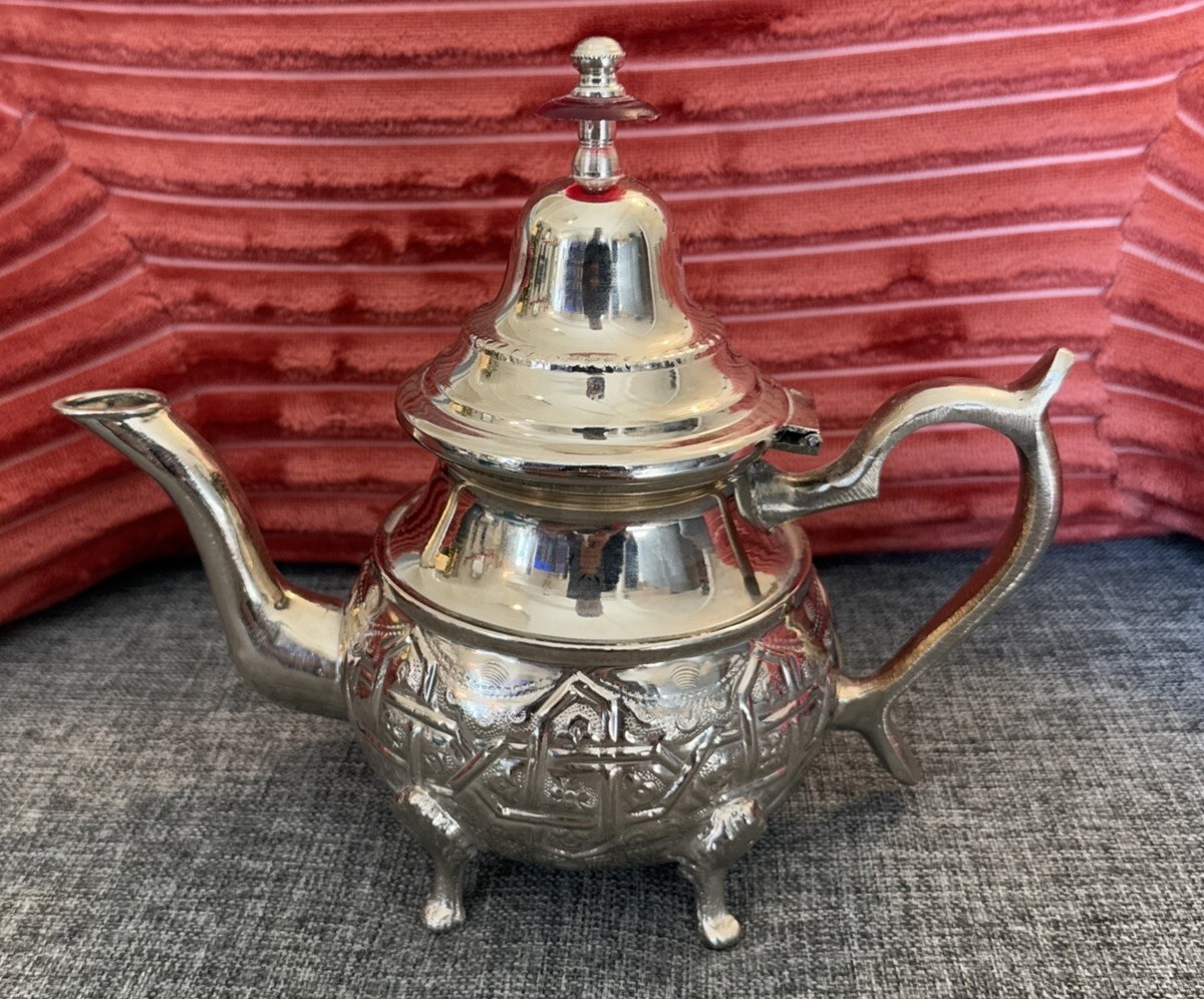 Vintage Silver Plate Moroccan Teapot Antique انتاج الحسني عمر Fez