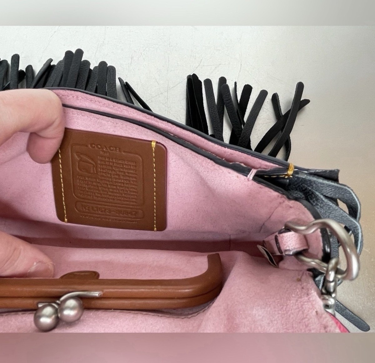 Coach Tea Rose Fringe Dinky Shoulder Bag Limited Edition Black