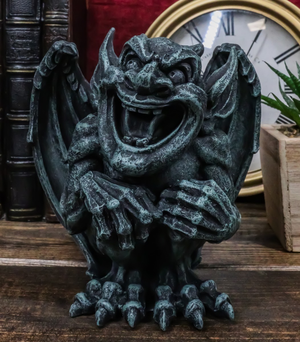 Whimsical Stoic Big Mouth Guardian Gargoyle Laughing With Scorn