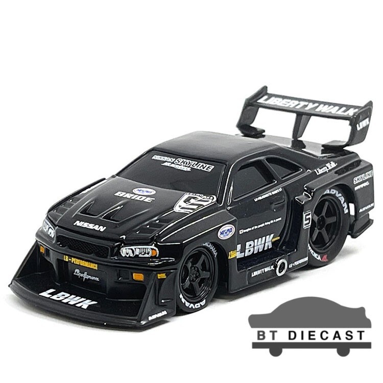 MUSCLE MACHINES LIBERTY WALK LBWK 1999 NISSAN GT-R R34 1/64 BLACK