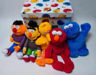 KAWS x Uniqlo Sesame Street plush Doll complete set Used no box | eBay