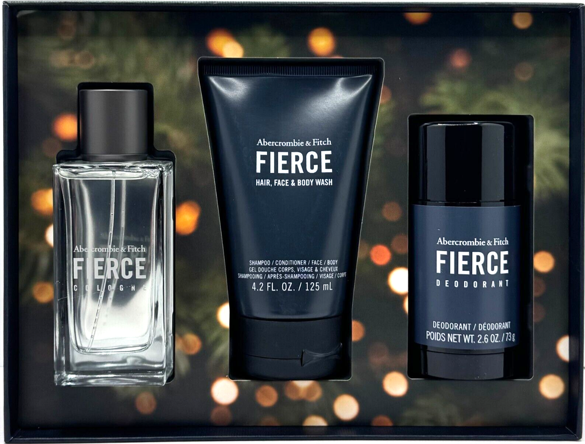 ABERCROMBIE & FITCH FIERCE 3 PCS GIFT SET FOR MEN EDC, BODY WASH