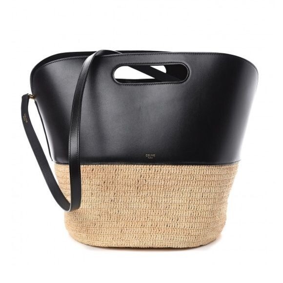 Celine Raffia Calfskin Basket Bag Natural Black | eBay