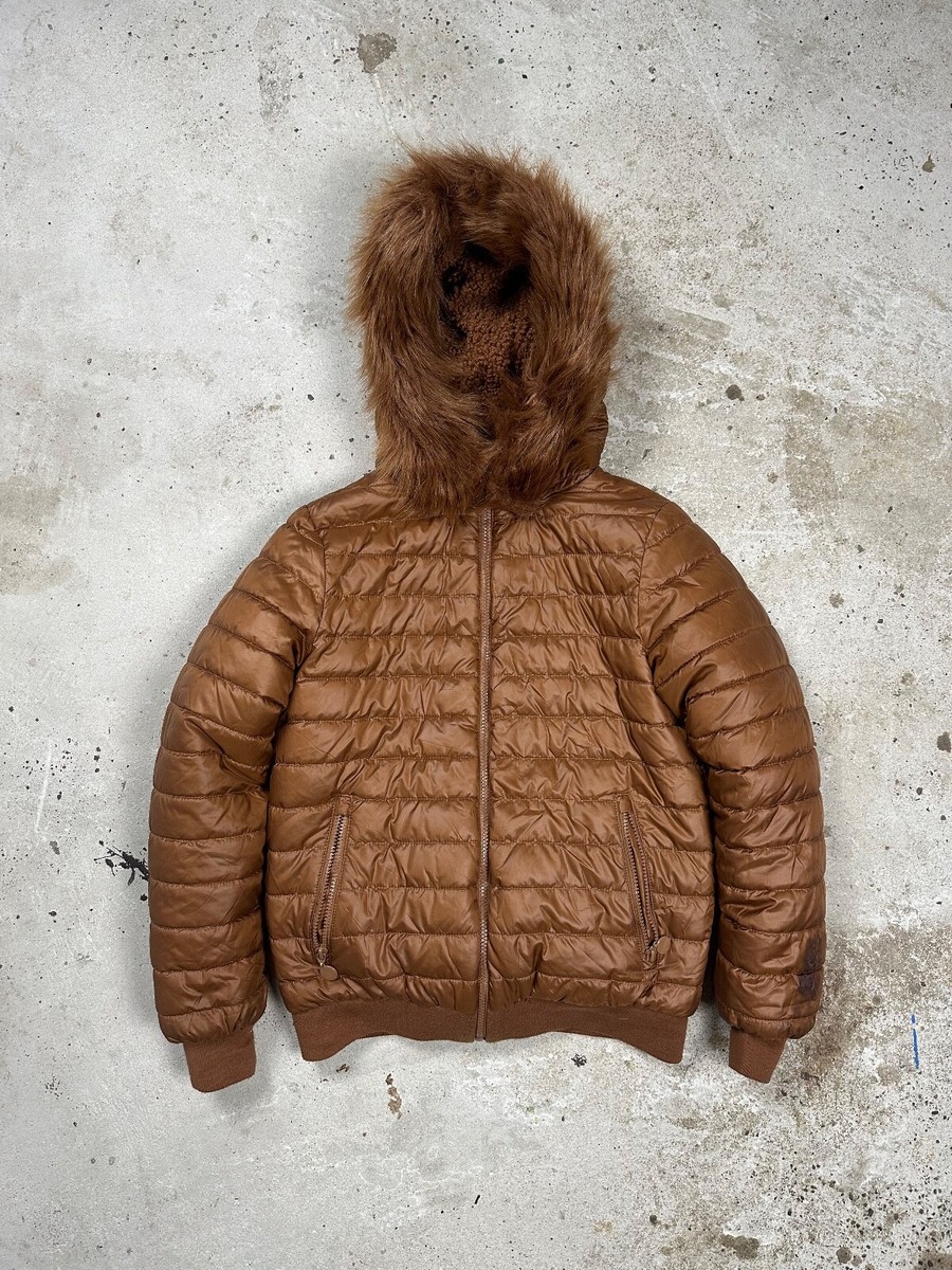 Vintage Y2K Faux Fur Reversible Brown Bomber Jacket archive sherpa