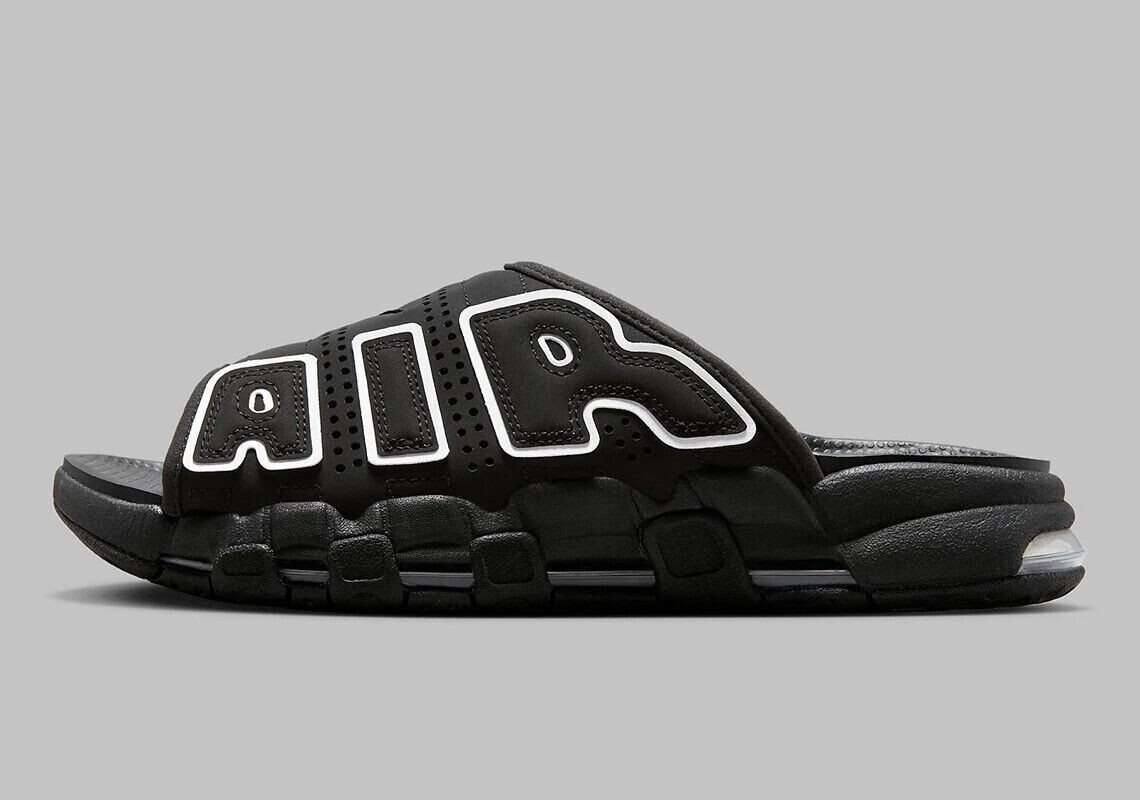Nike Air More Uptempo Slide Black White DV2137-001 Men's Sizes