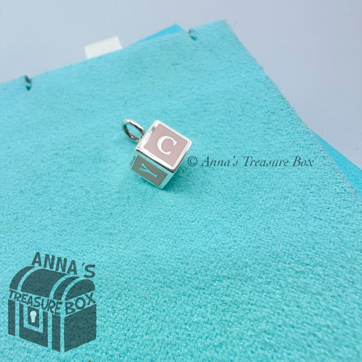 Tiffany & Co. 925 Silver Pink Enamel Baby Block Cube Charm (box