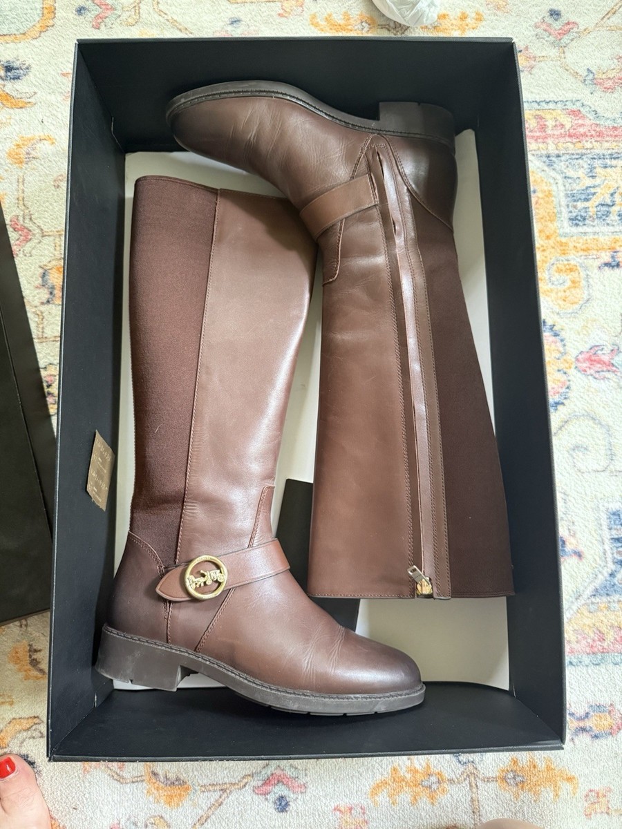 Coach Womens Ricki Riding Equestrian Leather Full-Zip Walnut Brown