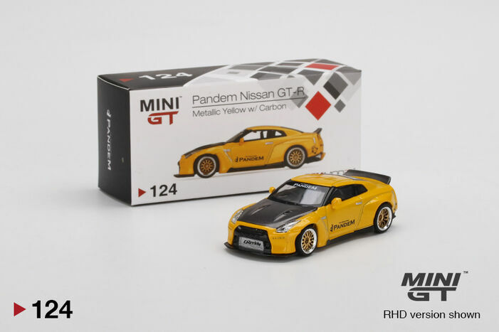 MINI GT 124 Pandem Nissan GT-R (R35) Metallic Yellow w/Carbon Duck