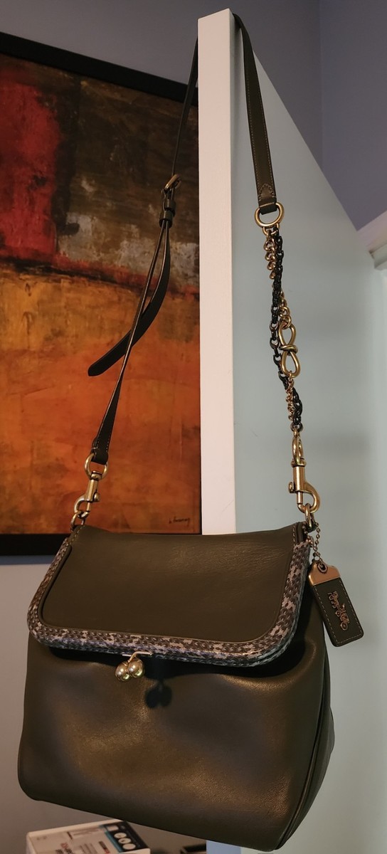 Coach 1941 Exotic Snakeskin Rider 24 Kisslock Green Crossbody | eBay