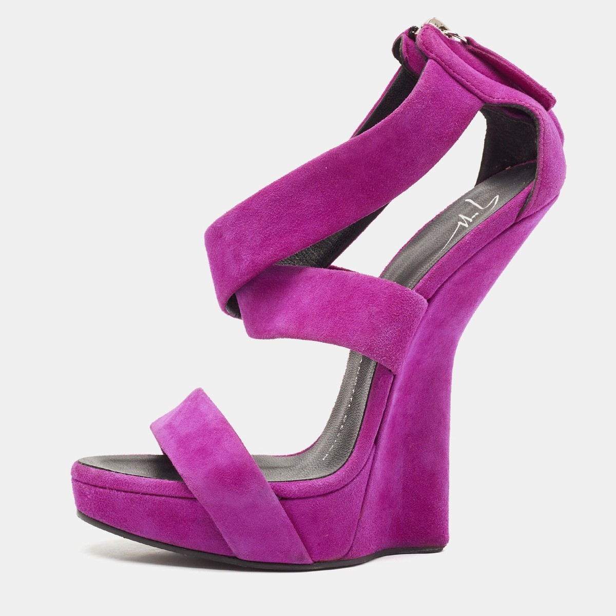 Giuseppe Zanotti Pink Suede Platform Heel Less Wedge Sandals Size