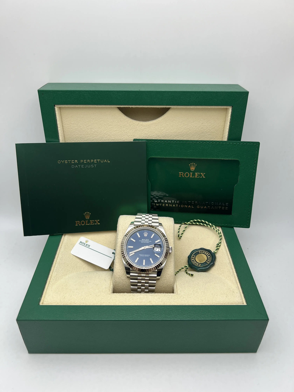 2023 Rolex Datejust 41 126334 18K Fluted Blue Stick Dial Jubilee