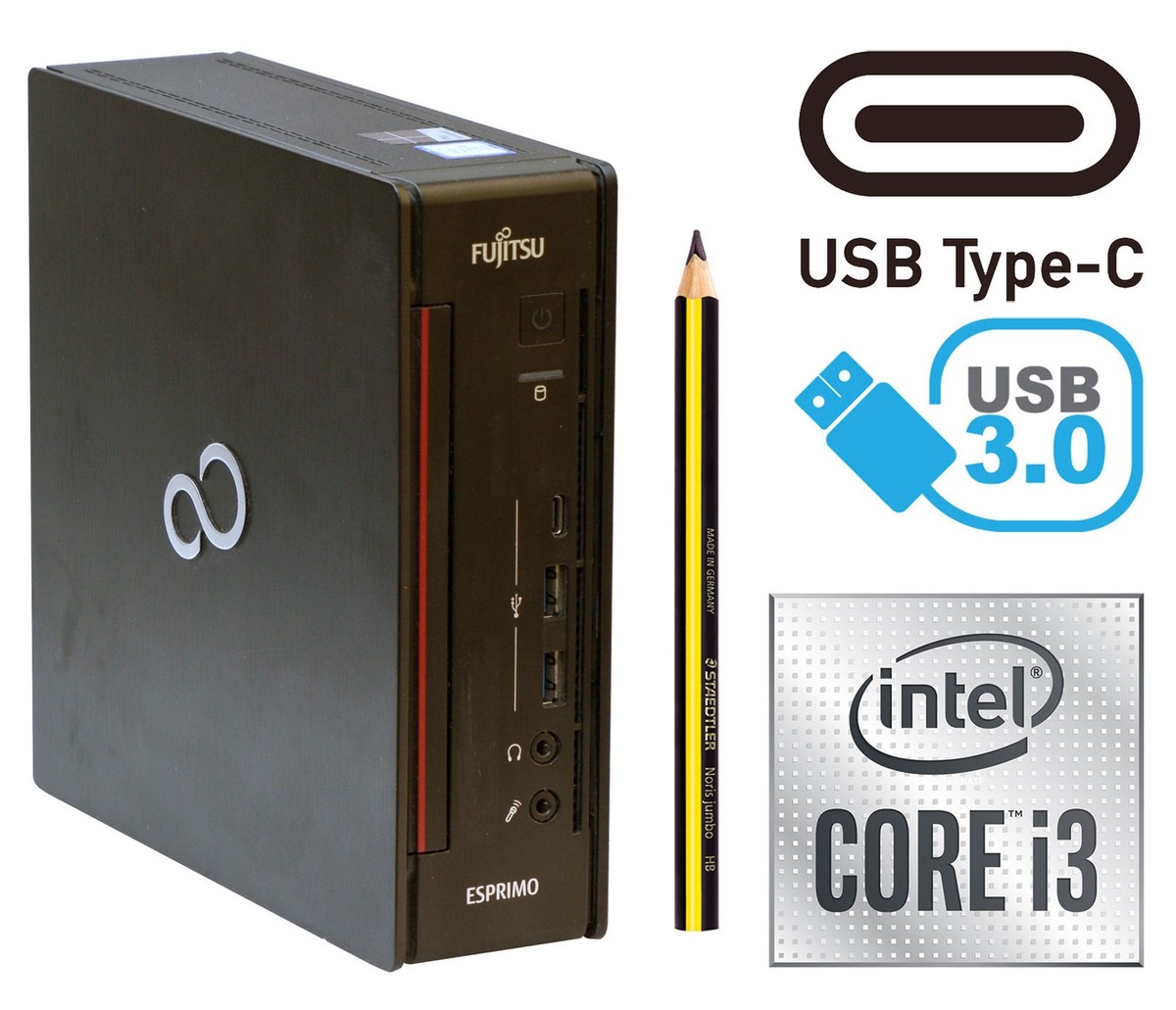 Fujitsu i3-7 Q957 Mini Computer 3400 MHZ 8GB DDR4 128GB SSD Usb-C