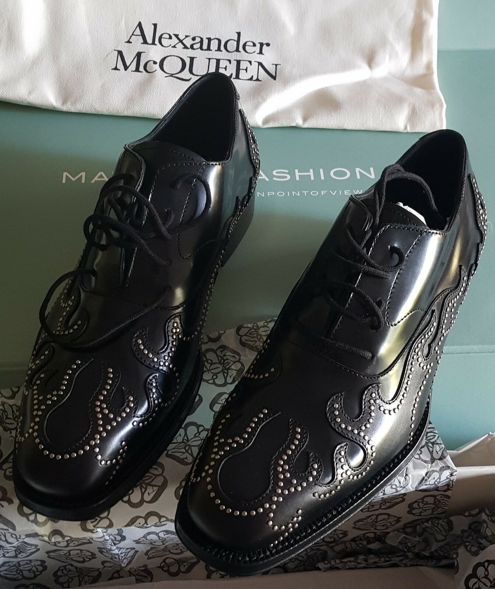 Alexander McQueen Men's Black Stud Flame Leather Oxford shoes