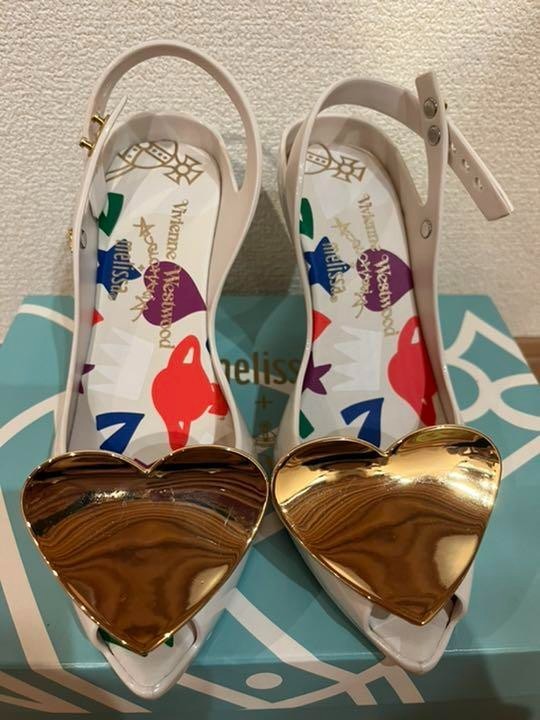 Vivienne Westwood Melissa Heart Heel Shoes White × Gold Rubber