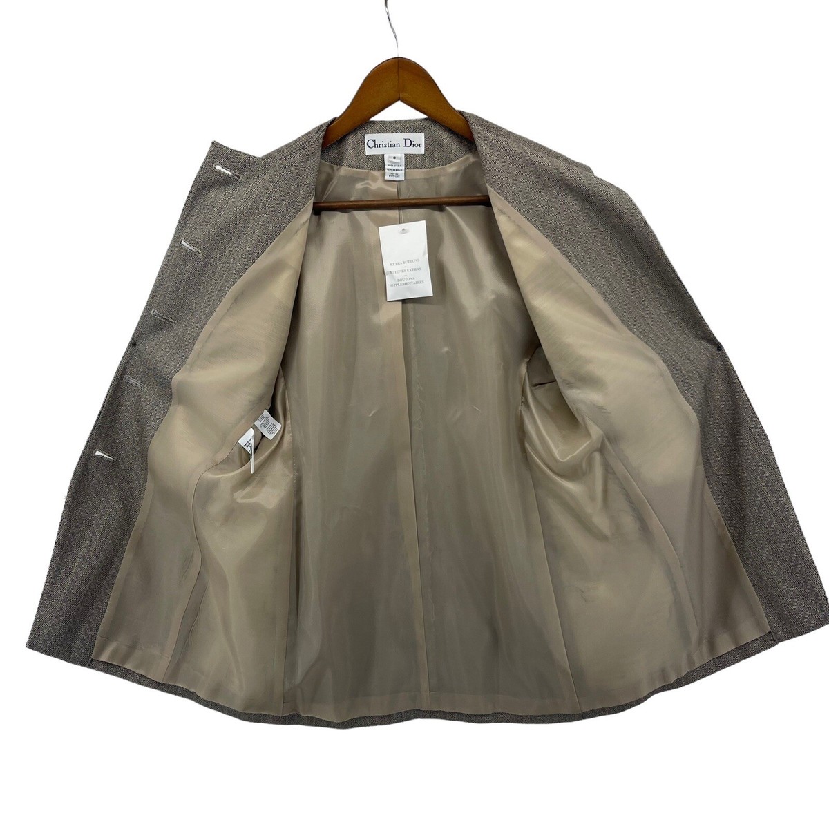 Christian Dior Skirt Suit size 8 Grey Woven Wool Jacket Pleated