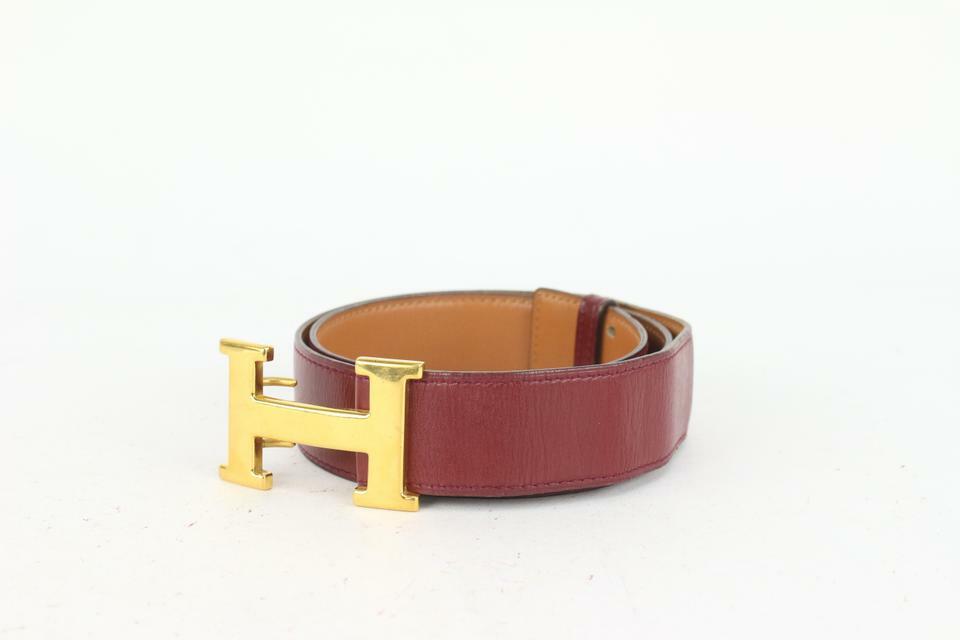 Hermès Burgundy x Brown 32mm Reversible H Logo Belt Kit 200her84
