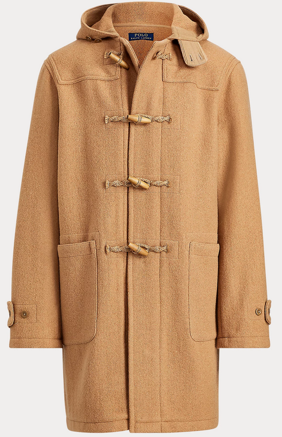 Polo Ralph Lauren Duffel Coat Jacket Twill Hooded Camel Wool