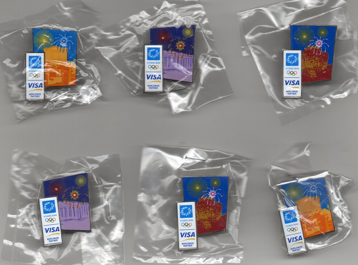 2 x 3 Official Pins,Athens 2004 Olympic Games, Greece,Visa