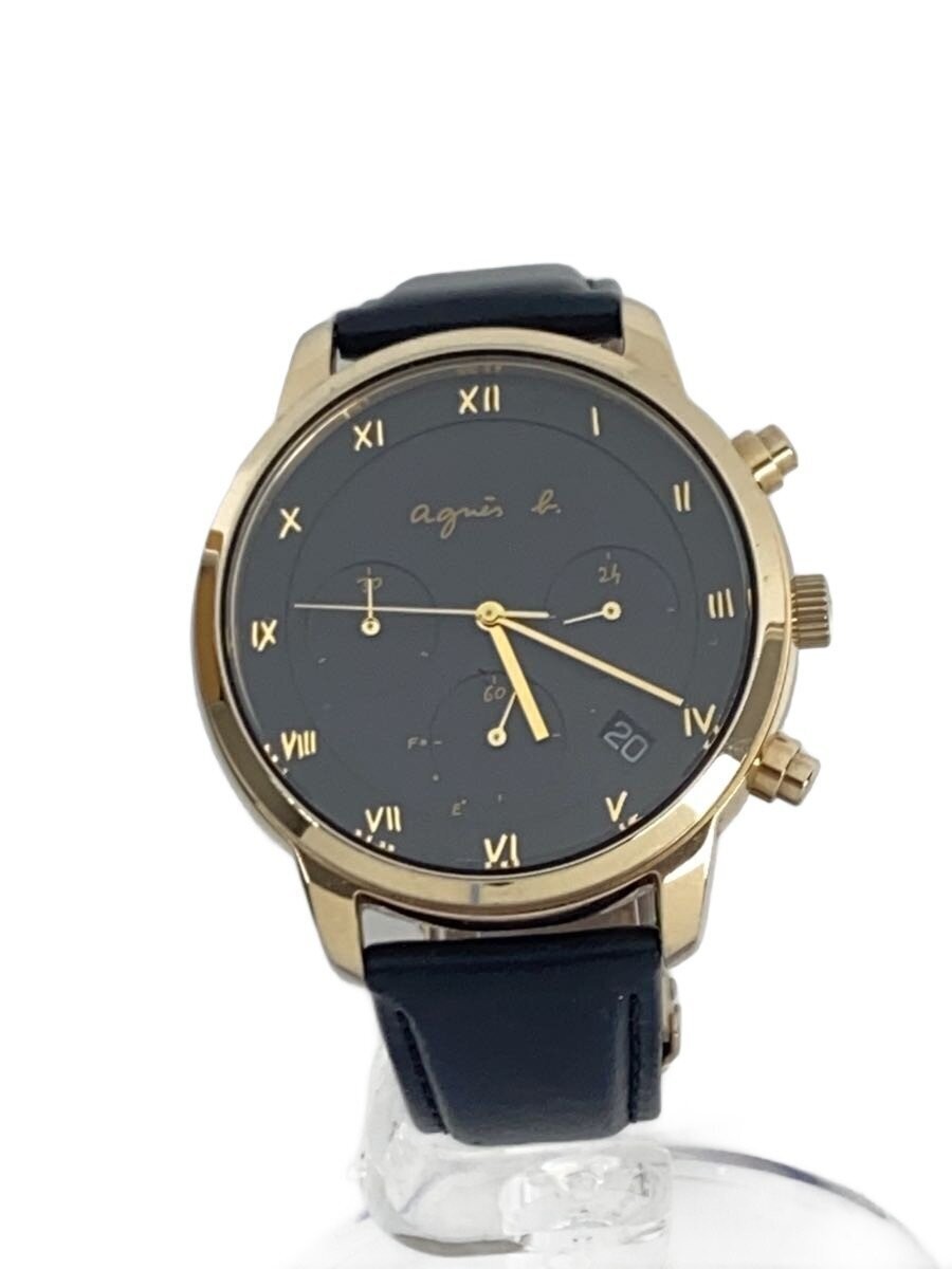 agnes b. Solar Analog Quartz Leather Watch Gold Black | eBay