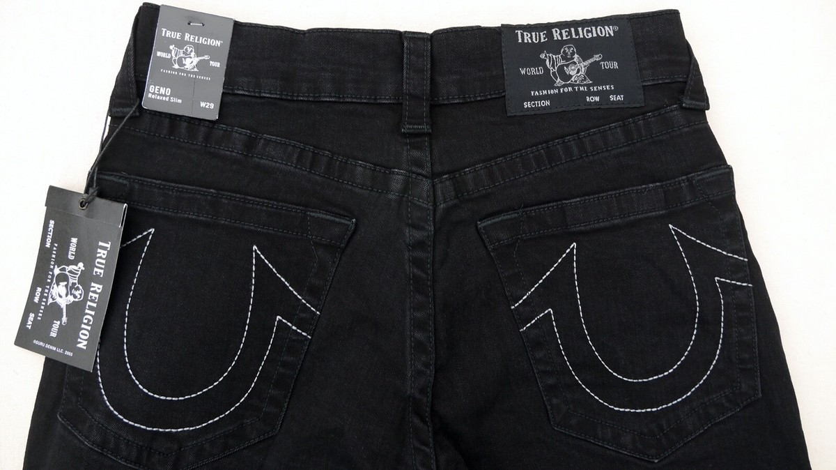 TRUE RELIGION Geno Relaxed Slim Jeans Black Pants Stretch Denim