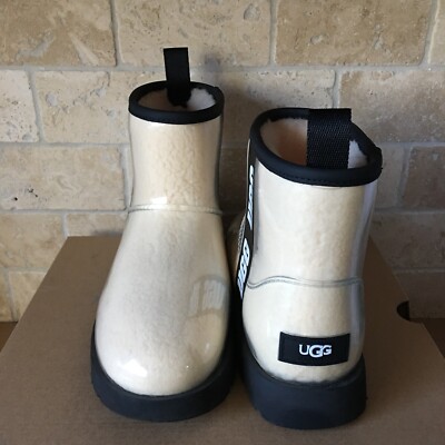 UGG CLASSIC CLEAR MINI NATURAL FUR WATERPROOF ANKLE BOOT SIZE US