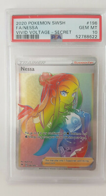 PSA 10 Nessa #196 Rainbow Secret Rare Full Art Vivid Voltage - GEM