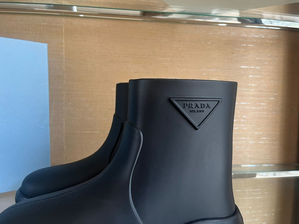 Prada , Triangle Stamp Logo Rain Boots in Black BNWB 36 | eBay